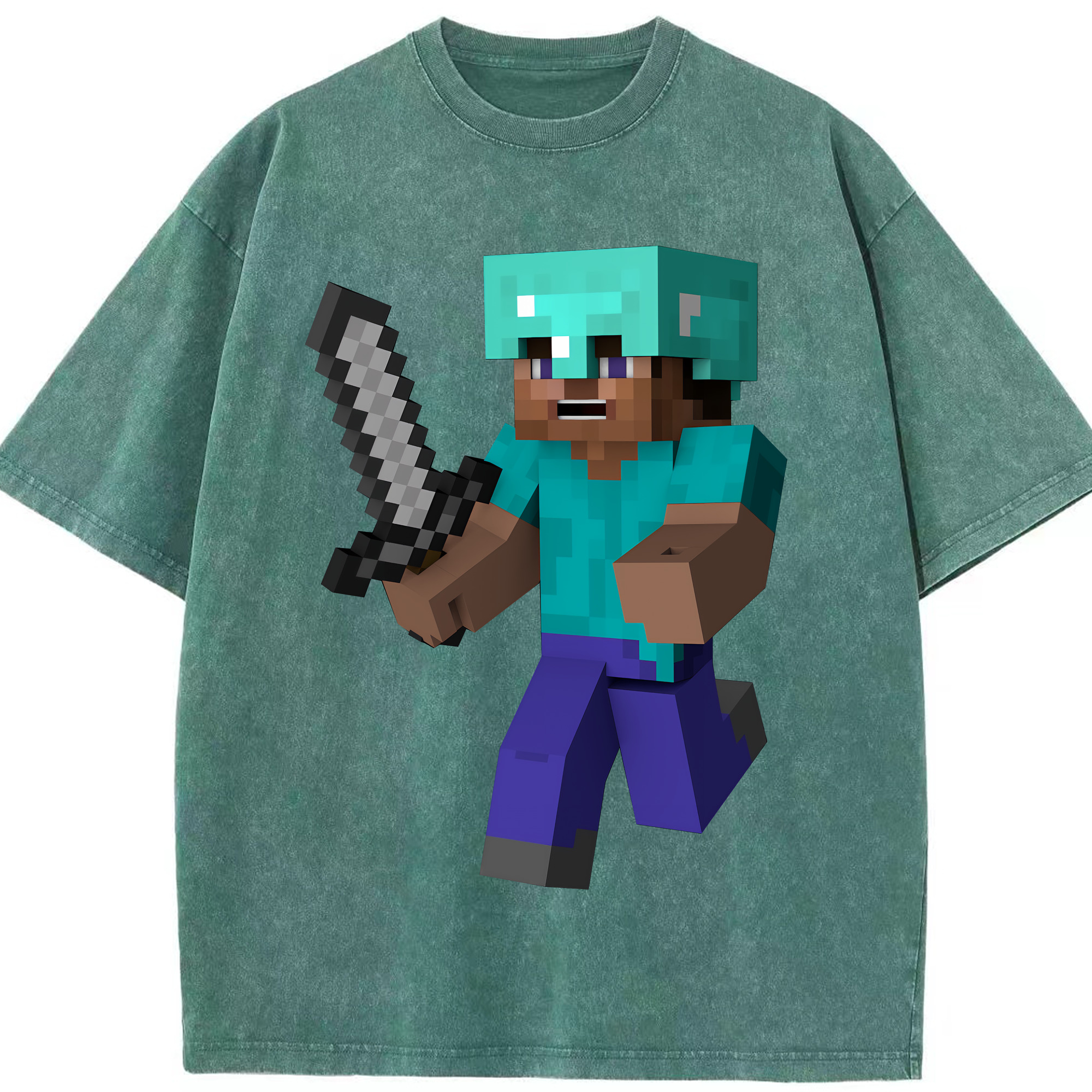 （画像用） マインクラフト ブロックの世界 Minecraft MC Block world 綿100% ヴィンテージ風 半袖Tシャツ（フロントプリント）